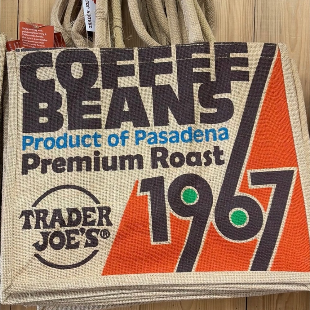 Coffee Beans 1967 Jute Tote Bag - Natural & Orange new w tags